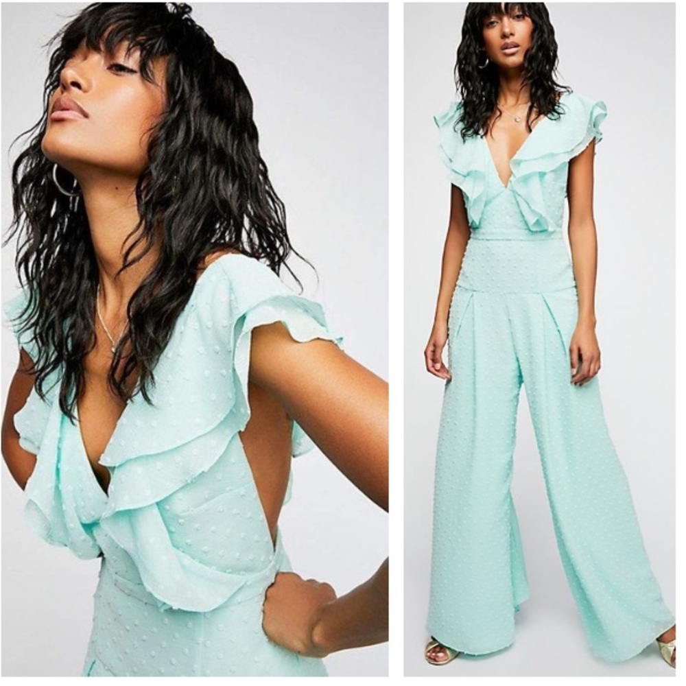 FAME + PARTNERS Free People Maxi JUMPSUIT Blue NEW